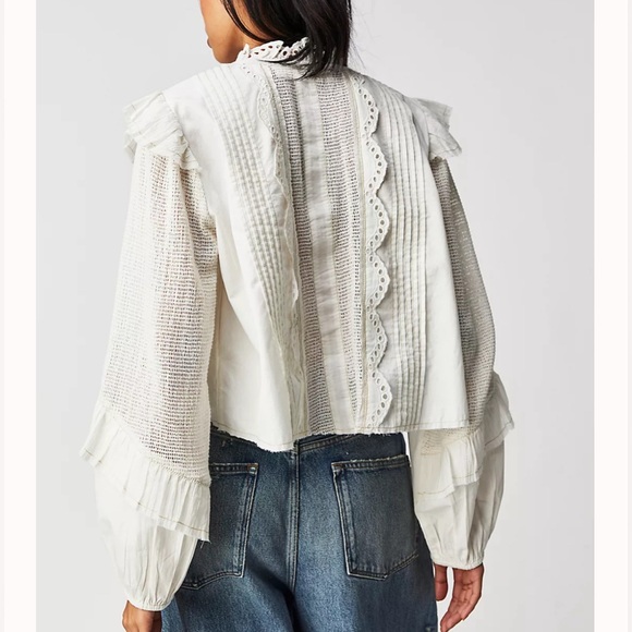 White woven cotton ruffle blouse size Large by We the Free - Picture 4 of 6